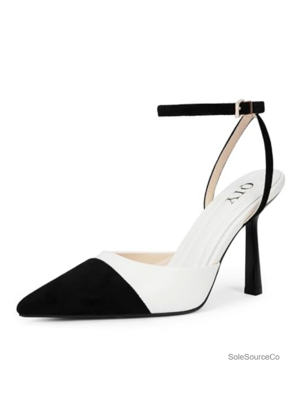 QIY Women's Faux Leather Pointed Toe Stiletto Heels with Ankle Strap